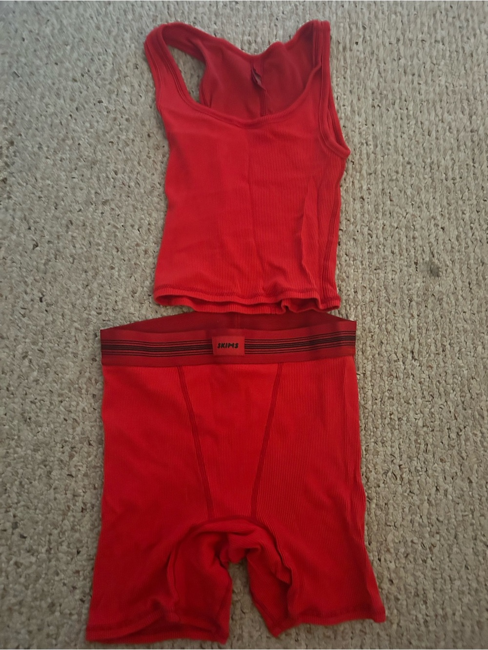 SKIMS Red Ribbed Tank and Boxer Brief Set
